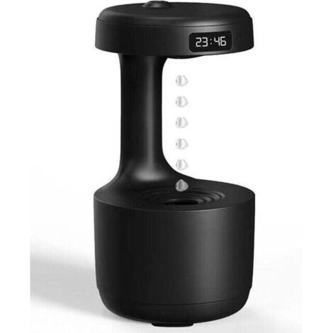 Humidificateur d'air anti-gravité avec affichage LED et horloge - Humidificateur d'air à goutte d'eau flottante - Goutte d'eau en lévitation - Noir