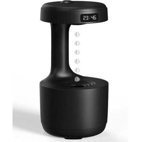 Humidificateur d'air anti-gravité avec affichage LED et horloge - Humidificateur d'air à goutte d'eau flottante - Goutte d'eau en lévitation - Noir