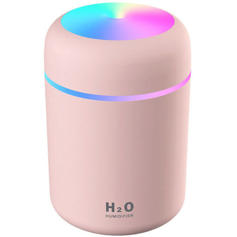 Humidificateur d'Air, Mini Humidificateur Ultrasonique avec 2 Mode Brume Réglable, Arrêt automatique et Veilleuse Colorée, USB Humidificateur Portable pour Auto Maison Bureau Chambre(Rose)