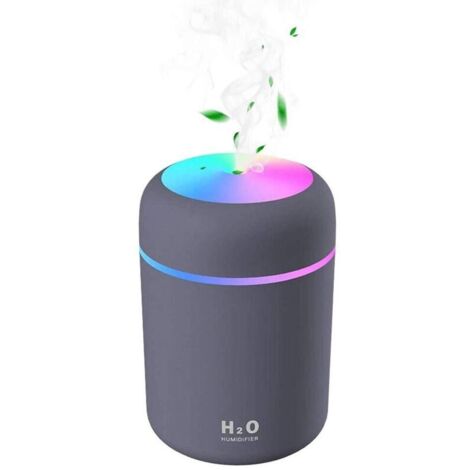 Humidificateur d'air, Mini Humidificateur USB Ultrasonique avec 7 Couleurs de Lumière Breath, Mode 2 Brumes, Arrêt Automatique, pour Chambre Bureau Auto Maison Bébé (Gris)