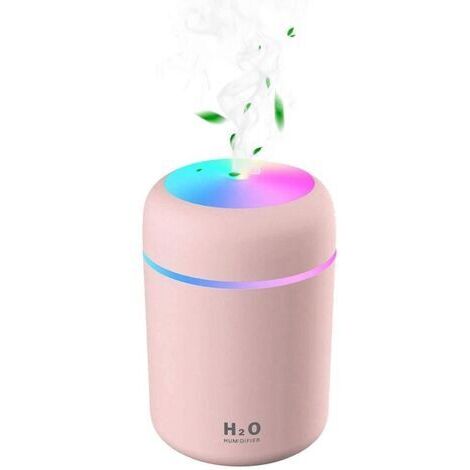 Humidificateur d'air, Mini Humidificateur USB Ultrasonique avec 7 Couleurs de Lumière Breath, Mode 2 Brumes, Arrêt Automatique, pour Chambre Bureau Auto Maison Bébé (rose)
