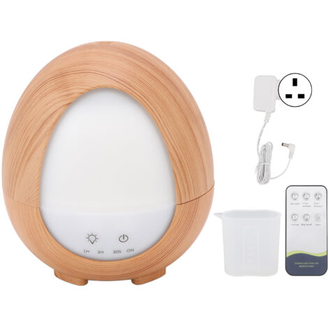 Humidificateur d'aromathérapie 200ml avec télécommande, design grain de bois, lumière LED colorée, prise UK 100‑240V pour bureau