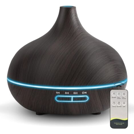 Humidificateur, diffuseur d'aromathérapie 550 ml avec télécommande, fonction d'arrêt automatique, grain de bois clair.