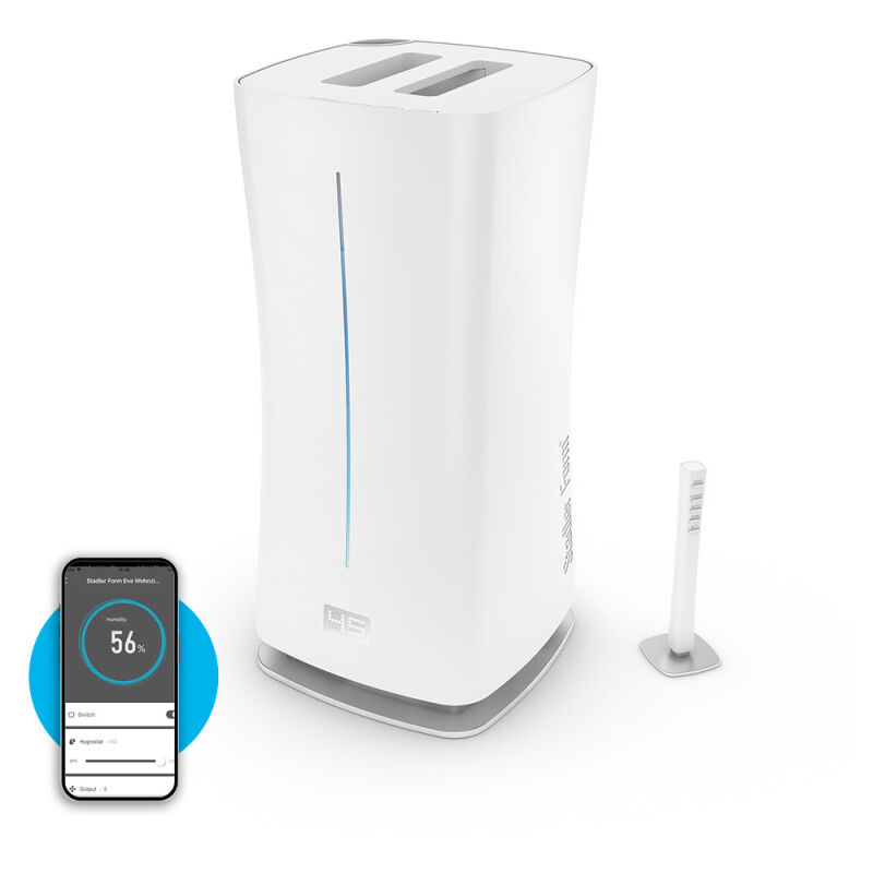 Humidificateur connecté eva Blanc StadlerForm, Humidificateur à Vapeur tiède - Hybride d'une puissance de 0.55 L/heure