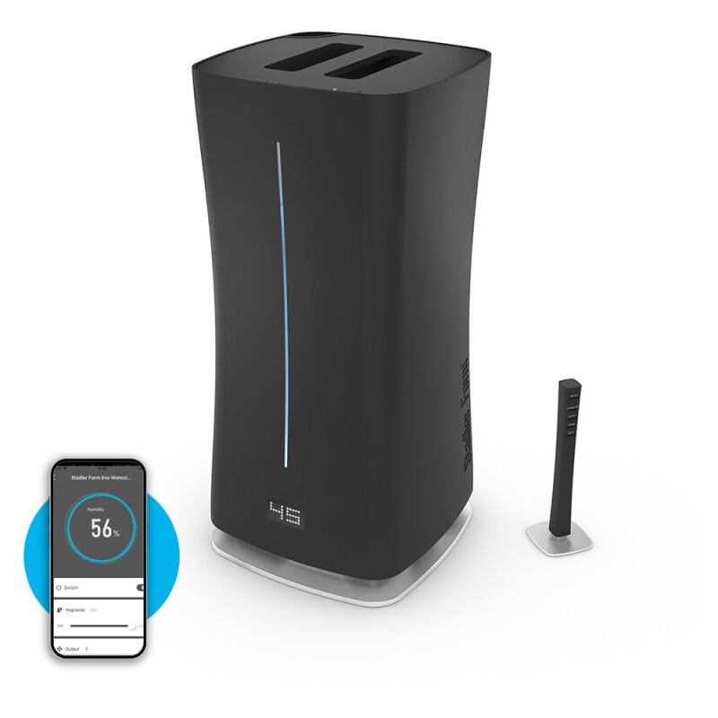 Humidificateur connecté eva Noir StadlerForm, Humidificateur à Vapeur tiède - Hybride d'une puissance de 0.55 L/heure