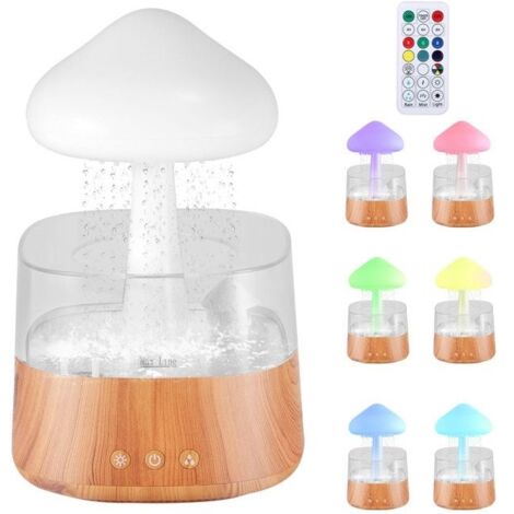 Humidificateur Nuage de Pluie Rain Cloud, avec Minuterie Télécommandée, umidificateur d'air 300 ml avec 7 Veilleuses, Grain de Bois