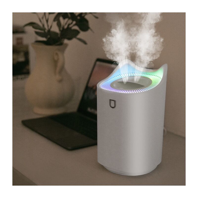 Humidificateur pour chambre à coucher, USB 3L humidificateur avec 2 orifices de pulvérisation, jusqu'à 24-48 heures de fonctionnement continu pour la