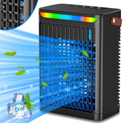 Humidificateur refroidisseur d'air, ventilateur de climatisation par pulvérisation, ventilateur de refroidissement à eau avec veilleuse colorée, noir