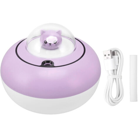 Humidificateur USB Portable en Forme de Chat Mignon - Purificateur d'Air Silencieux pour Bureau et Chambre, Violet