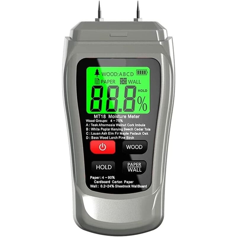 Humidimètre à bois à broches, testeur d'eau mural, hygromètre numérique à deux broches, détecteur de béton, ciment, brique