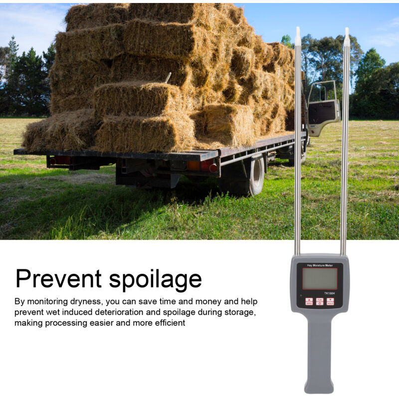 Humidimètre de foin portable, testeur d'humidité de grain 5-49,9% Analyseur d'humidité portable Outil lcd numérique Paille de
