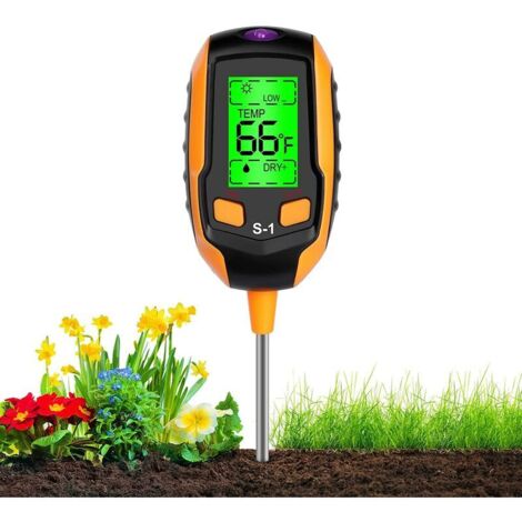 Humidimètre du Sol 4 en 1 - Écran LCD numérique - Température des Plantes/humidité du Sol/pH/intensité de la lumière du Soleil - Testeur de Sol pour Jardinage, Agriculture