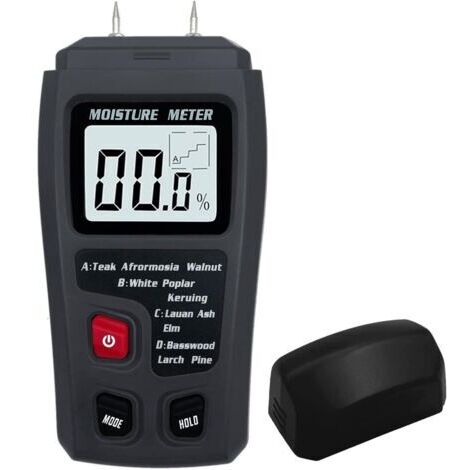 Humidimètre numérique pour bois, testeur d'humidité du bois, hygromètre, détecteur d'humidité du bois, grand écran LCD (gris)