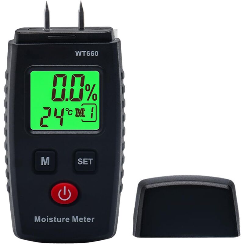 Humidimètre pour bois de type broche avec 7 modes, écran LCD rétroéclairé, détecteur de moisissures pour bois et matériaux de construction