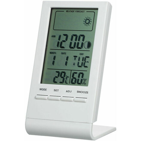 Humidity Detector Mini Digital Thermometer Hygrometer Indoor Room/Temperature Humidity Monitor Meter Gauge Alarm Clock Thermo-Hygrometer with Max Min Value Display, White - White Det