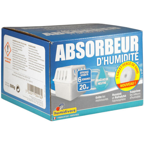 HUMIDIVORE - Absorbeur d'humidité - 500g - Jusqu'à 20m2 - Action ultra rapide - Voir photos