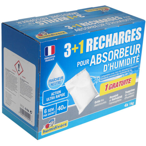 Humidivore Neutre, Lot De 3 Recharges De 1kg + 1 Gratuite -