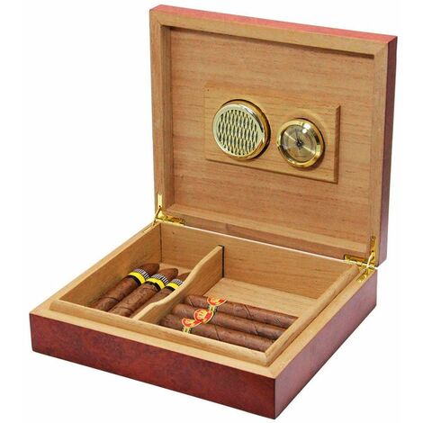 Humidor de cigarros Caja de humidificador de madera de cedro marrón Caja de  humidificador con higrómetro