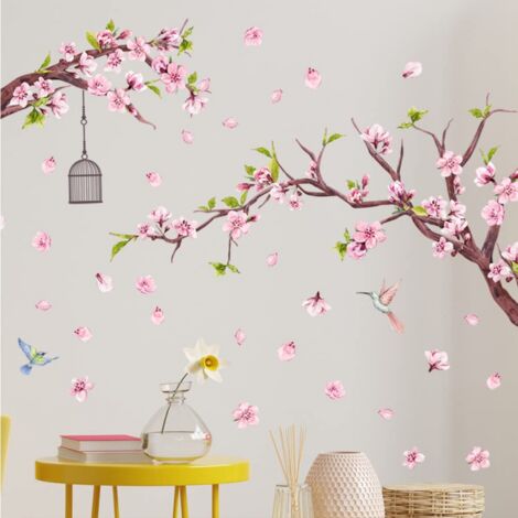 Hummingbird on The Tree Branch Wall Sticker, Flying Birds Wall Stickers Removable DIY Wall Art Decor Decals Murals for Kids Girls Nursery Bedroom Living Room