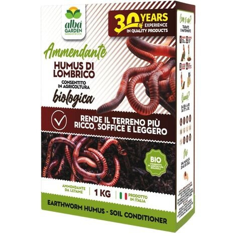 Humus di Lombrico Ammendante Organico 100% Biologico Concime Fertilizzante per Piante da Giardino Orto in Vaso x 1 Kg