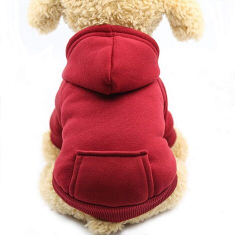 Hunde-Kapuzenpullover, Burgunderrot, Größe L, Brustumfang 45 cm, 1-teiliges Sweatshirt mit Taschen, kleine Hunde, warme Hundekleidung, Welpen- und Katzen-Set