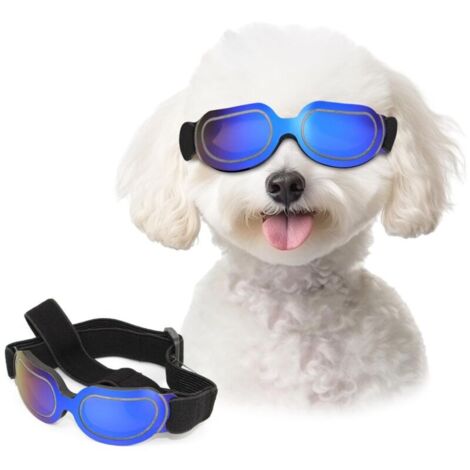 Hunde-Sonnenbrille, UV-Schutz für Welpen, geeignet für kleine Hunde, winddichter Augenschutz, ideal für Radfahren im Freien, verstellbares Kopfband, hellblau