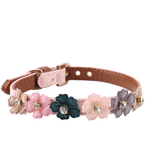 Hunde- und Katzenhalsband mit Diamantfliege, verstellbares PU-Leder (Rosa, 42 cm)