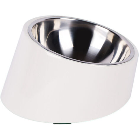 Hunde- und Katzennapf mit 15° Neigung, Bulldoggennapf mit abgewinkeltem Design, rutschfest und auslaufsicher, erleichtert Haustieren das Fressen, Größe M (13 cm), weiß
