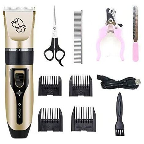 Hunde- und Katzenschermaschine, Krallenschere für Hunde, Tierhaarschermaschine, [USB-Stecker] Professionelle Tierpflege, leise, wiederaufladbar, kabellos, abnehmbar, 4 Führungskämme und 4 zusätzliche 