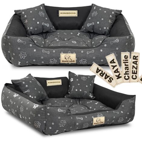 Hundebett KINGDOG 115x95 cm personalisiert wasserdicht silber Knochen