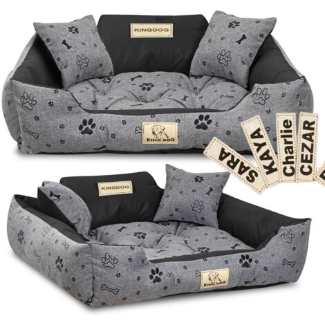 Hundebett KINGDOG 75x65 cm personalisiert wasserdicht Knochen schwarz