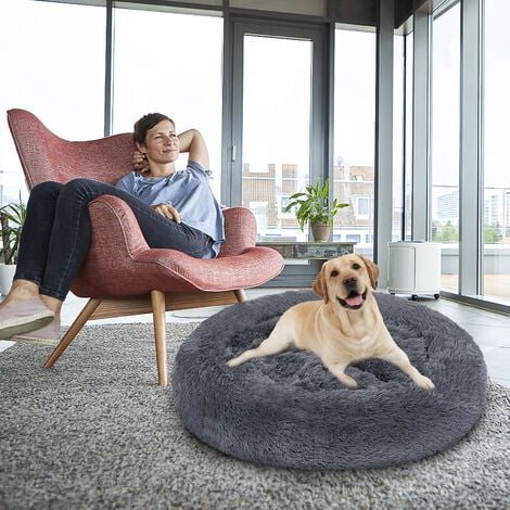Hundebett Kuschelbett LUXUS Schlafplatz Hundekissen Plüsch Katzenbett dunkelgrau 60cm - dunkelgrau