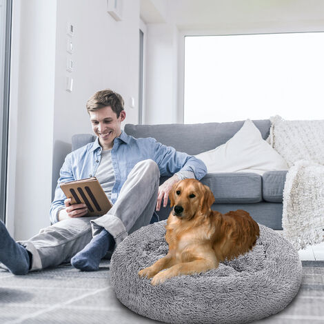 Hundebett Kuschelbett LUXUS Schlafplatz Hundekissen Plüsch Katzenbett hellgrau 60cm - hellgrau