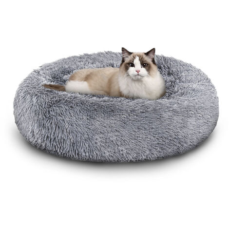 Hundebett Kuschelbett LUXUS Schlafplatz Hundekissen Plüsch Katzenbett hellgrau 80cm - hellgrau