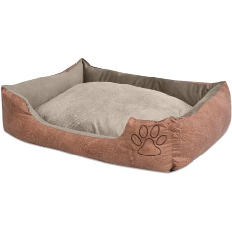 Hundebett mit Kissen PU Kunstleder Größe L Beige vidaXL