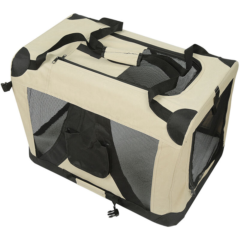 Hundebox faltbar - Hundetransportbox, Hundetragetasche, Katzentransportbox Hundekäfig - m / 60*42*42cm -beige
