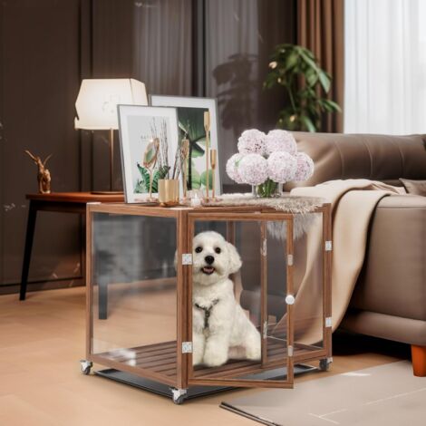 BINGO PAW Hundebox für Zuhause Transparent Hundekäfig Wohnung Hundehütte indoor für kleine Hunde Welpen aus gehärtetes Glas und stabil Aluminiumrahmen, M: 76x58.5x66.5 cm