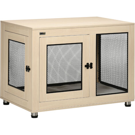 Hundebox Hundekäfig, Modernes Design, verriegelbar, 2 Türen, 94 cm x 60 cm x 71,5 cm, Natur + Schwarz