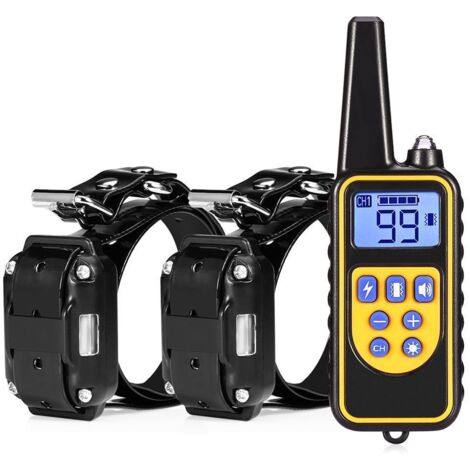 Hundeerziehungshalsband mit doppeltem schwarzem Riemen und drei Trainingsmodi (Vibration, Piepton, Elektroschock).