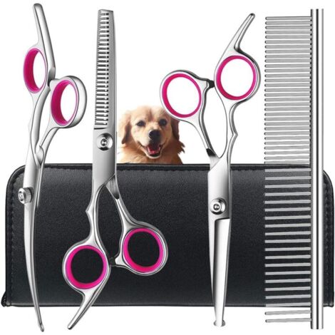 Hundefrisier-Set mit Sicherheitsschere, abgerundeten Spitzen, feiner, gerader und gebogener Schere sowie Kamm für langes und kurzes Fell bei Hunden und Katzen