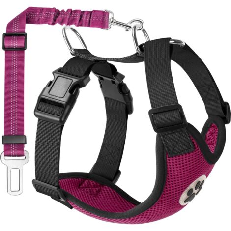 Hundegeschirr rosarot Größe S Brustumfang 47-53 cm 1 verstellbarer Sicherheitsgurt atmungsaktives Gewebe mit Auto-Adapter