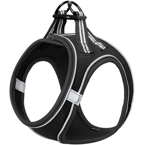 Hundegeschirr, weiches Netzgewebe, gepolstert, für Welpen, atmungsaktiv, verstellbar, reflektierende Innenweste, Schwarz, S