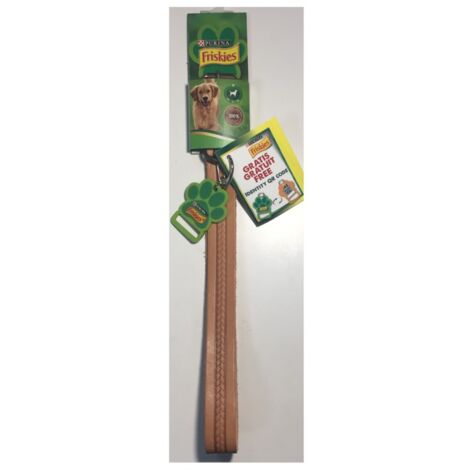Hundehalsband aus beigem Leder – Größe M 40–55 cm – QR-Code – Friskies Purina
