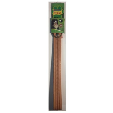 Hundehalsband aus hellbraunem Leder – Größe L 45–60 cm – QR-Code – Friskies Purina