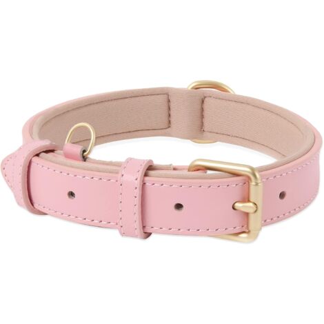 Hundehalsband, Leder, verstellbares Hundehalsband, weiches Kissen, gepolstertes Leder für kleine, mittelgroße oder große Hunde, Rosa, S