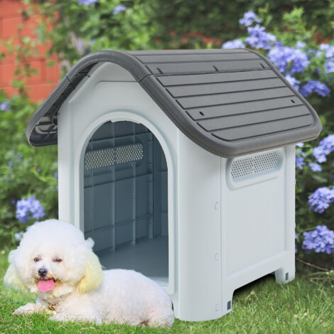 Hundehütte Bello 75x59x66 cm Weiß/Grau [en.casa]