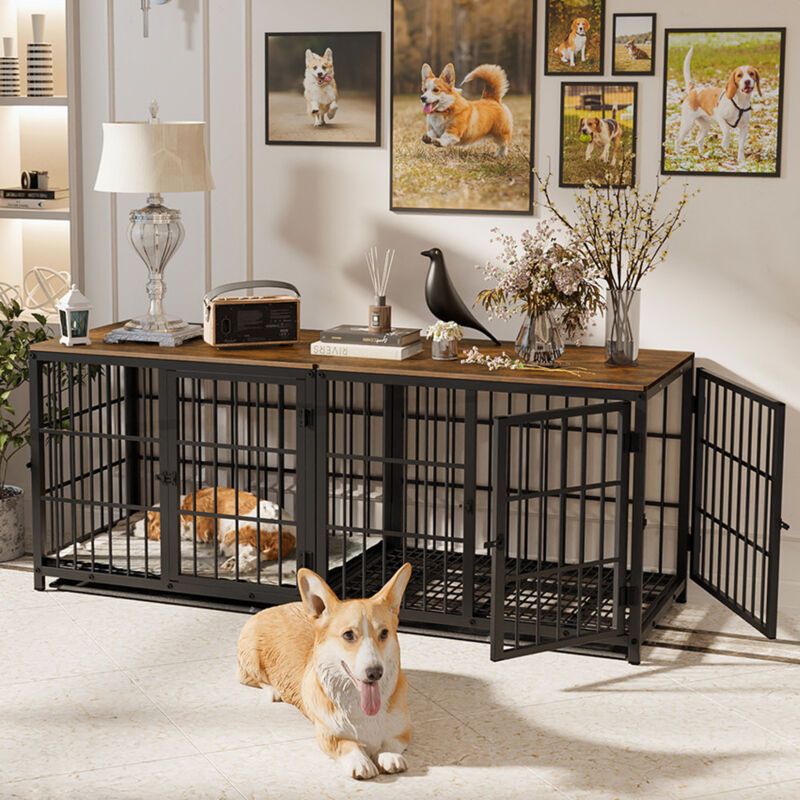 Bingopaw - Hundekäfig Schrank Indoor, Hundebox im Möbelstil mit 3 Türen und abnehmbarem Tablett - diy Kombination Hundehaus kleine Hunde, Schwarz m