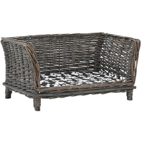 Hundekorb mit Kissen Grau 50x33x30 cm Natur Weide vidaXL