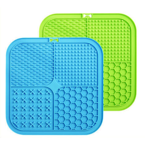 Hundeleckmatte, 2 Pezzi, 20 x 20 cm, strada promuovere leccando, BPA-free, Suction Cup Matte per Leccare per Gatti, per il bagno, formazione e cura (Blue + Green)