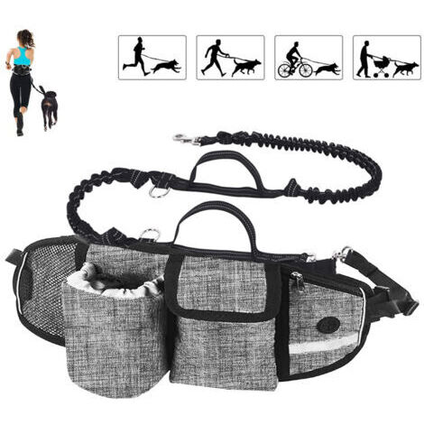 Hundeleine Freihändig Hundeleine Stoßdämpfung Komfort Reflektierende Nähte Ideal zum Laufen Joggen und Spazierengehen Graubraun